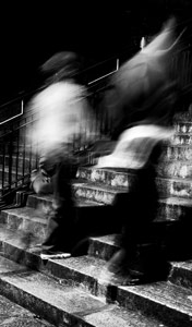 people walking up stairs